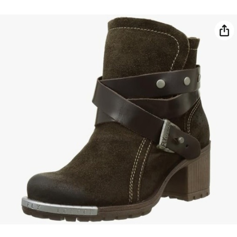 Fly London Suede Leather Buckle Lok Ankle Boots Brown Womens 39 8 NEW
